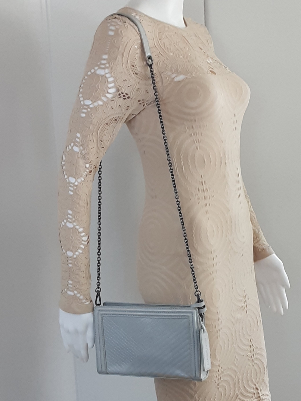 Sole Society Quilted Pale Gray Gun Metal Gray Chain Crossboby Bag